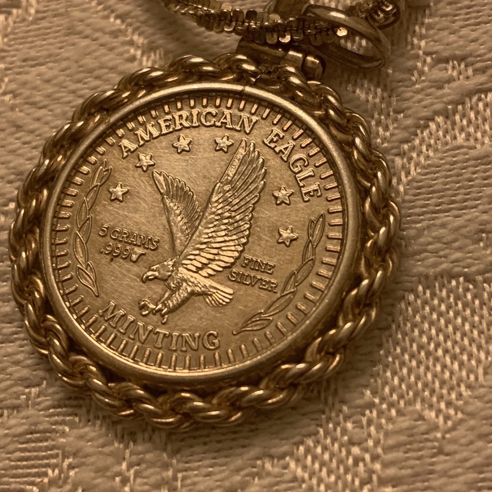 Silver Coin Pendant on Silver Stamped 18” Chain